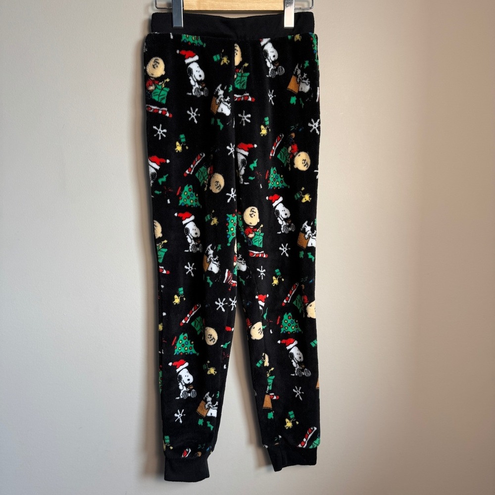 Kids Peanuts Snoopy Christmas Pajama Pants Fleece Joggers Size Large (14)